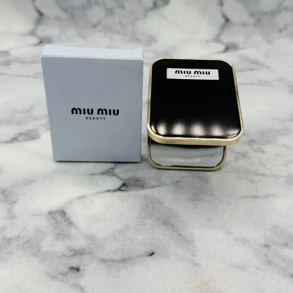 Miu Miu Beauty Mirror Black Gold Rectangular Compact Mirror Limit 2.5in-BOX-NEW
